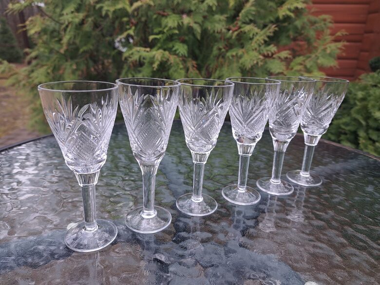 Kristāla glāzīšu 50ml uz apaļas kājiņas komplekts 6 pers., dimanta rokas gravēšana, Kiejevas mākslas stikla rūpnīca (Kristāls gl 94