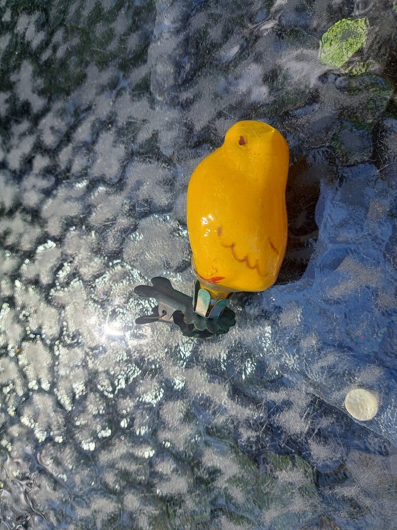 Ziemassvētku eglīšu rotājumi - Cālis dzeltens uz piespraudes (Egle putni 27)