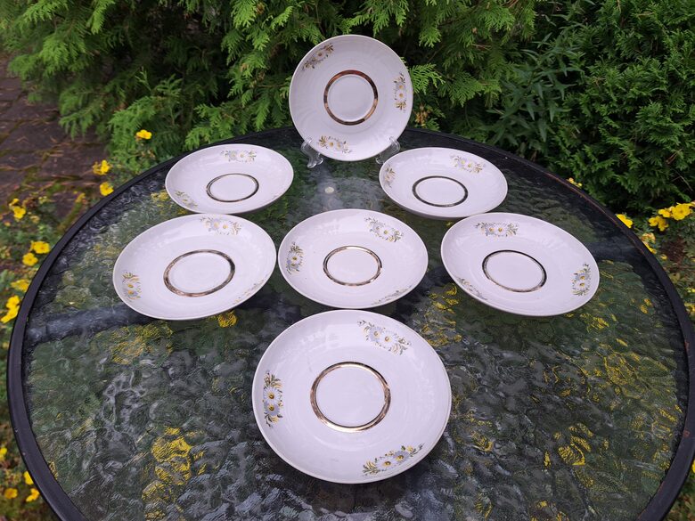 Apakštases, tējas servīze "Māra" ar margrietiņām, RPR (Māra tējas 236)