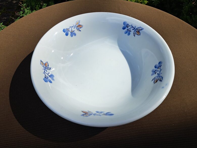 Salātu/kartupeļu bļoda, fajansa pusdienu servīze ar zilām puķēm un brūnām lapām, PFF. Diam.24,5cm (Fajansa pusdienu 47)