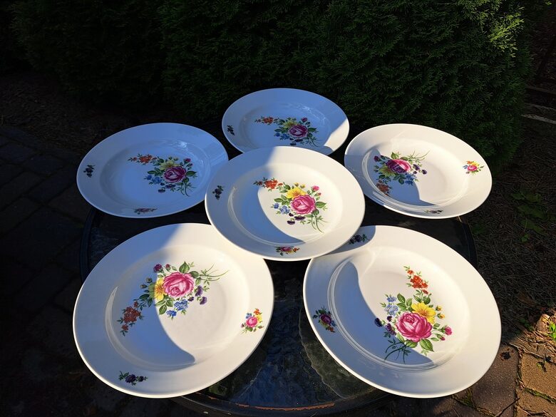 Jauno zupas šķīvju d=24cm komplekts ar Meisena pušķiem 6 personām. Ražotājs ir  KAHLA (Vācija 265)