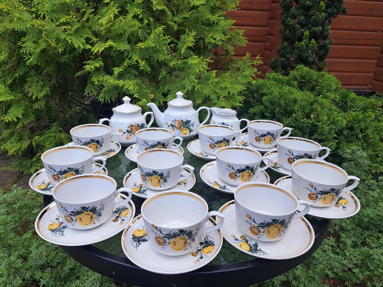 Tējas servīze "Karīna" 12 personām ar dzeltenām asterēm un zeltu, RPR (Karīna 206)