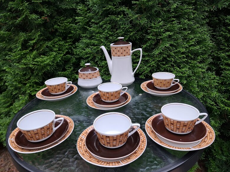 Kafijas servīze "Vasara" bez krējuma kanniņas ar rūtaino rakstu, RPR (Vasara 75)