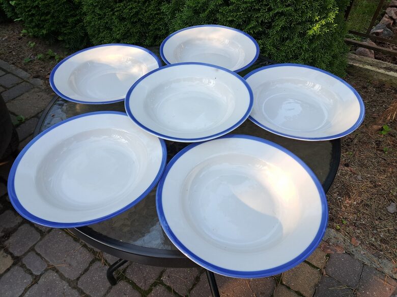 Zupas šķīvju ar zilu malu komplekts 6 personām, d=24cm, forma "Vilnis", RPR (Citi pusd 305)