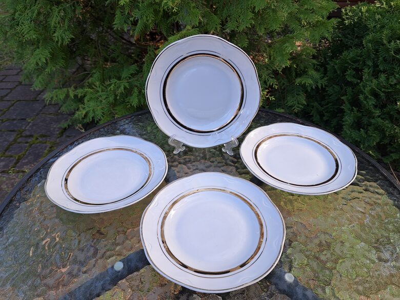 Šķīvji mazies d=18cm, pusdienu servīze ROKOKO, balti ar zeltu, RPF (Rokoko 206)