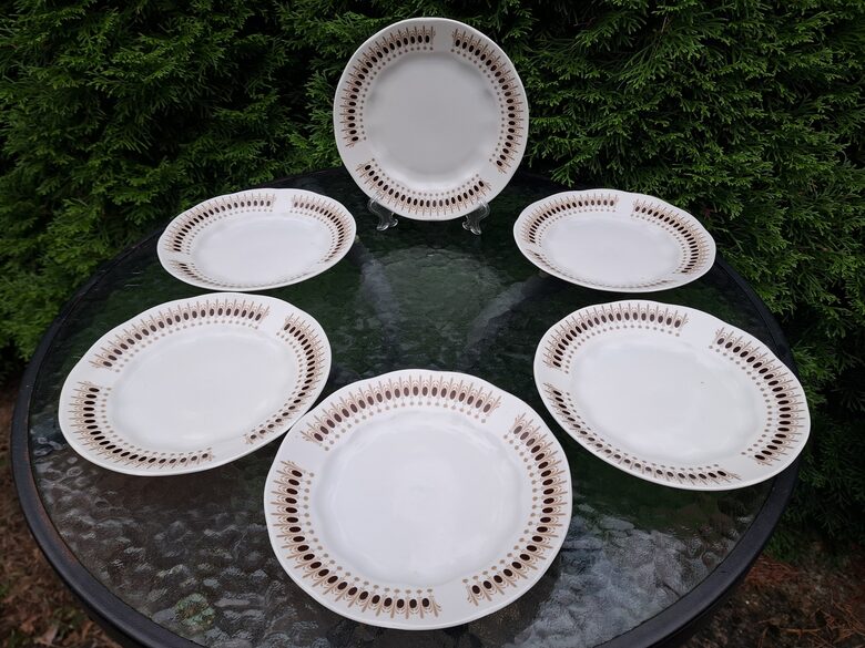 Maizes šķīvji, pusdienu servīze "Ārija" ar reti sastopamu brūnu/bēšu dekolu, d=17cm, RPR (Ārija pusdienu 450)