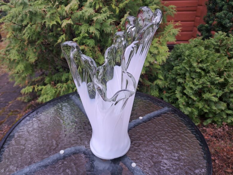 Skaista Murano vāze paina balta un caurspīdīga, h=36cm (Stikla vaze 158)