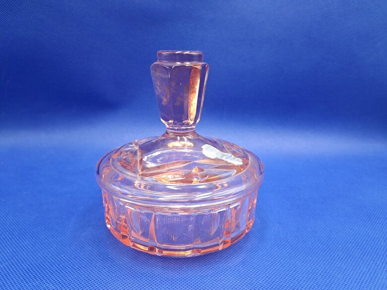 ArtDeco maiga rozā kristāla saldumu trauks ar skaista rokas gravēšanu rokas gravēšana (Kristāla citi 40)