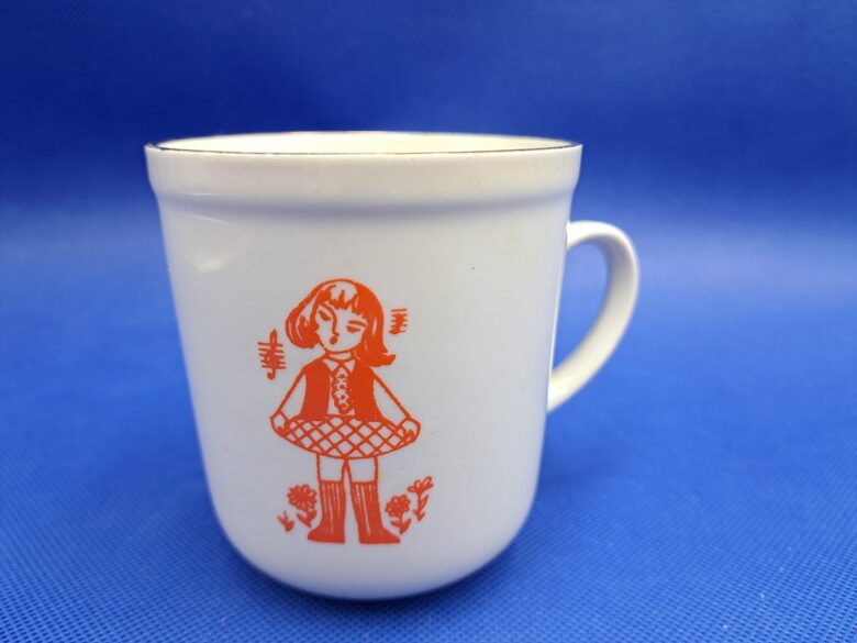 Bērnu krūzīte "Metene", dekols oranžā krāsā ar zelta apvilkumu, RPR (Bērnu 134)