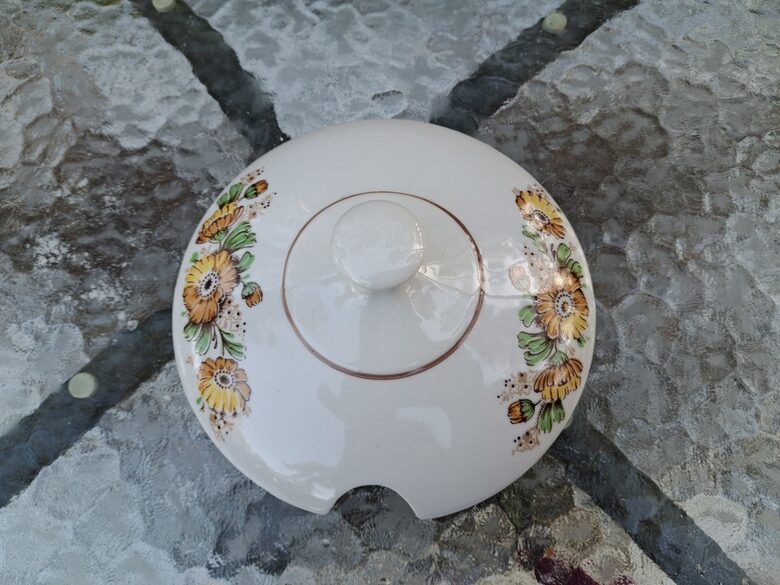 Terīnes vāks, pusdienu servīze "Ārija" ar kliņģerītēm un brūnu apvilkumu, d=16,3cm, RPR (