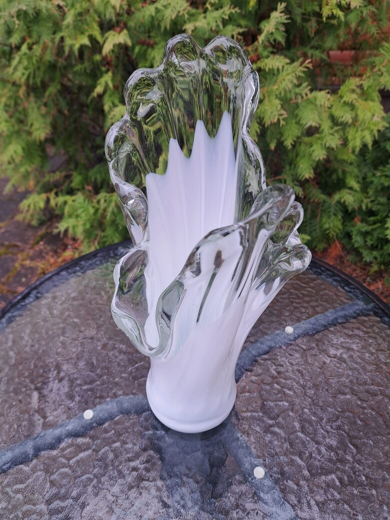 Skaista Murano vāze paina balta un caurspīdīga, h=36cm (Stikla vaze 158)