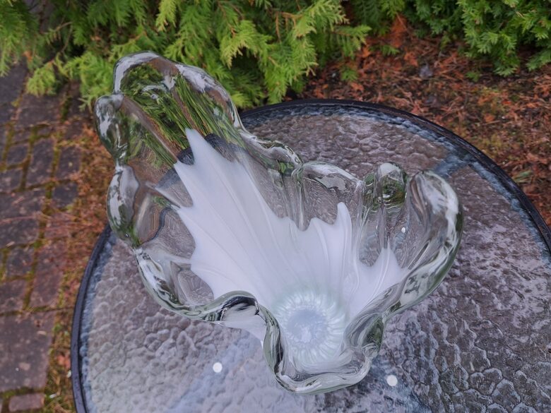 Skaista Murano vāze paina balta un caurspīdīga, h=36cm (Stikla vaze 158)