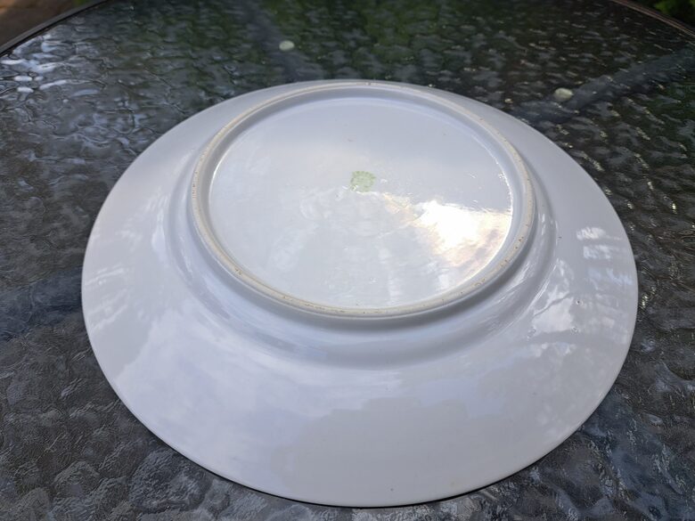 Vidējais servējamais šķīvis ar melnu vainadziņu un sarkanu apvilkumu, no pusdienu servīzes. D=27cm (Jessen 48)