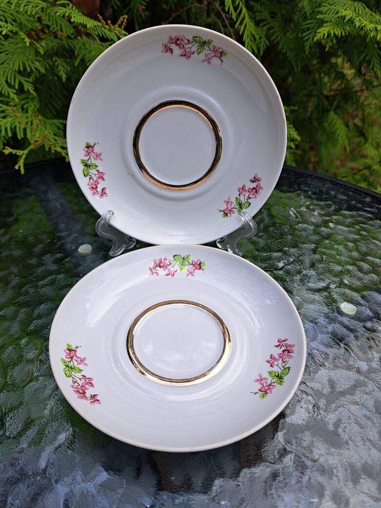 Apakštases, tējas servīze "Anita" ar mazām rozā puķītēm un zeltu, RPR (Anita 42)