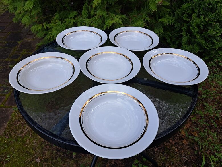 Zupas šķīvju (pusporcija) d=20cm komplekts (6 personām), balti ar zeltu, PFF (Citi pusd 292)