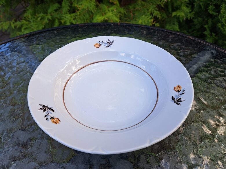 Šķīvjis zupas, d=20cm ar brunām rozēm un reljefa malu, RPR (Citi pusd 294)