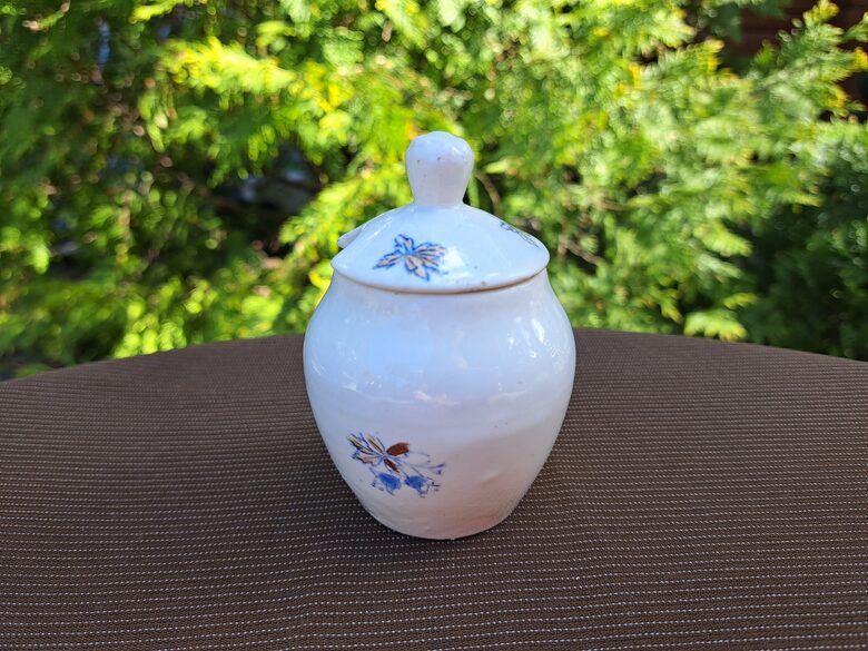 Sinepju trauks, fajansa pusdienu servīze ar zilām puķēm un brūnām lapām, PFF (Fajansa pusdienu 43)