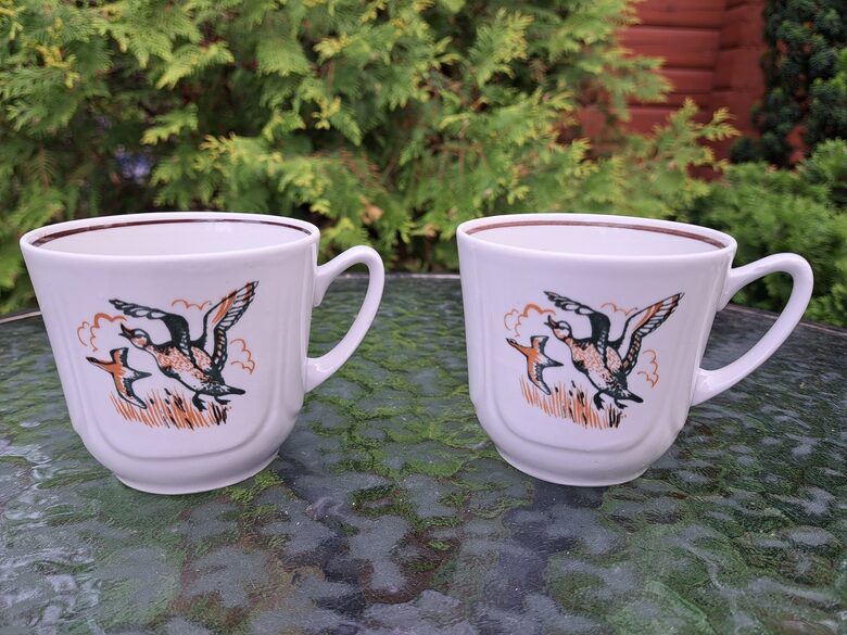 Sulas/tējas krūzītes 250ml ar putniem un  brūnu apvilkumu, forma "Ilona", RPR (Buljona 190)