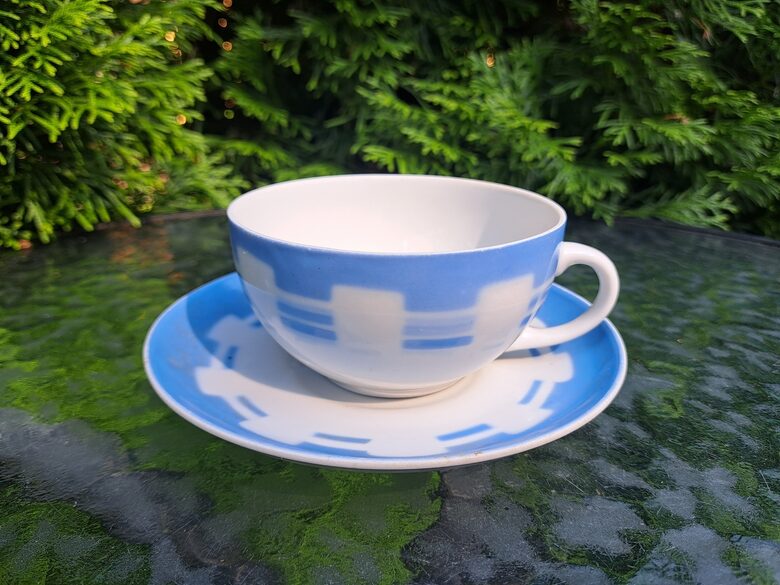 Tējas pāris, servīze "Marijka" baltā gaiši zilu rakstu (bez zelta, nav bijis), PFF (Marijka 104)