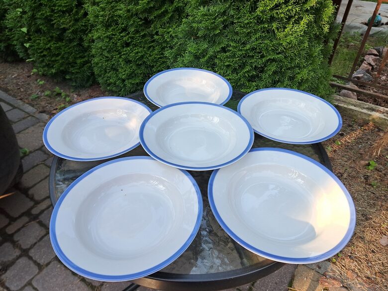 Zupas šķīvju ar gaiši zilu malu komplekts 6 personām, d=24cm, forma "Vilnis", RPR (Citi pusd 306)