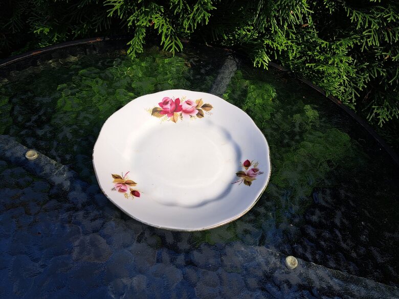 Kūku šķīvji d=17,5cm ar skaistām rozēm (poļu dekols) un zeltu, tējas servīze "Ārija", RPR (Ārija tējas 204)