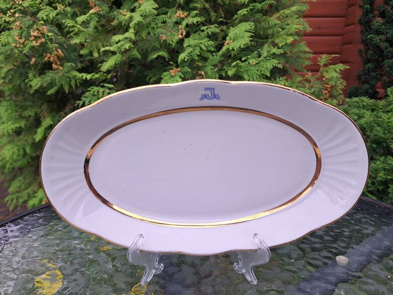 Garenais šķīvis L=278cm ar zilu logo un zeltu, forma "Māra", RPR (LOGO 64)