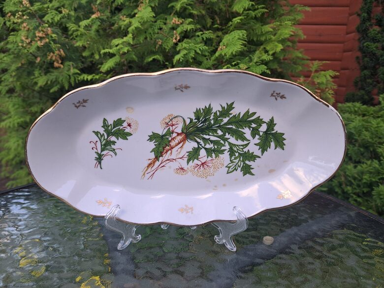 Garenais šķīvis, L=30cm ar pētersīļiem (lielais pluss mazais pušķi centrā) un zeltu, forma "Ārija", RPR (Ārija pusd 460)