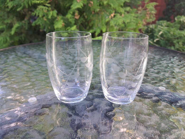 Stikla glāzītes-mucas ar rokas gravēšanu - zariem, bez zelta, tilpums 150ml (Stikla gl 323)