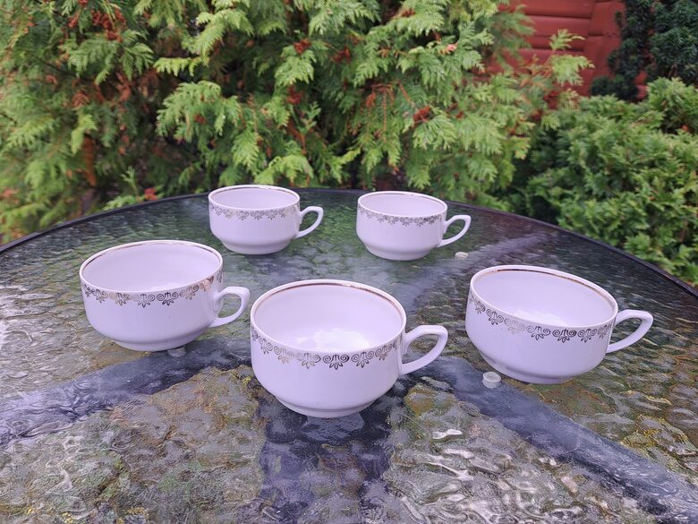 Krūzītes, kafijas servīze "Aija-2", balta ar zelta rakstu, 170ml (Aija-2 kaf 66)