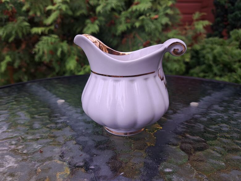 Eleganta krējuma kanniņa, balta ar zeltu (Korosten 67)