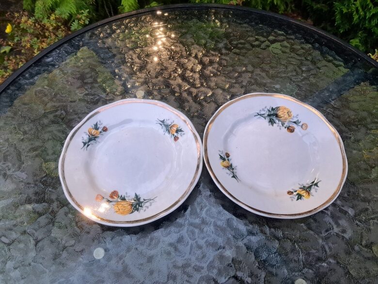 Kūku šķīvji kafijas, kafijas servīze "Ārija" ar dzeltenām asterēm un zeltu, RPR (Ārija kafijas 158)