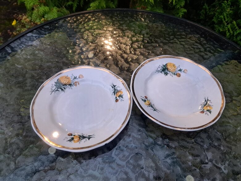 Kūku šķīvji kafijas, kafijas servīze "Ārija" ar dzeltenām asterēm un zeltu, RPR (Ārija kafijas 159)