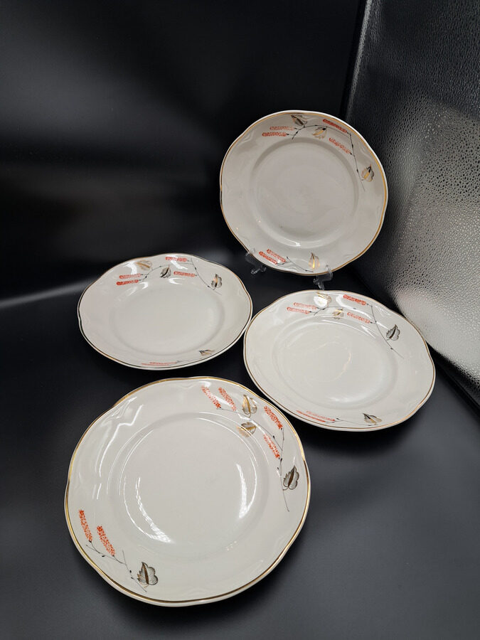 Otrā ēdiena šķīvji d=24cm, Eleganta pusdienu servīze "ROKOKO", ar bērzu skariņām un zeltu, PFF (Rokoko 219)