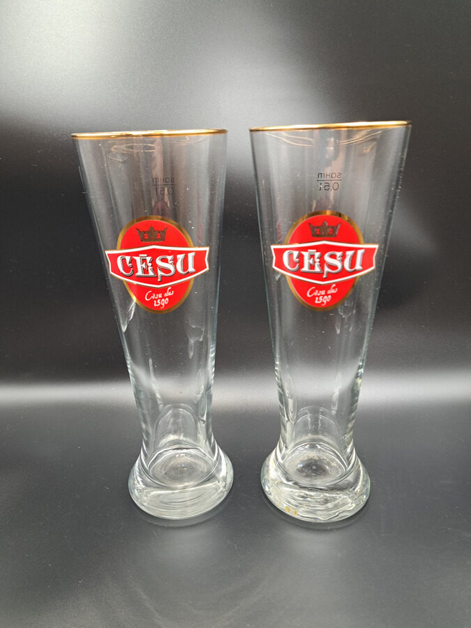 Lielās alus glāzesa "Cēsu" 0,5L ar zelta apvilkumu, h=25cm (Stikla gl 398)