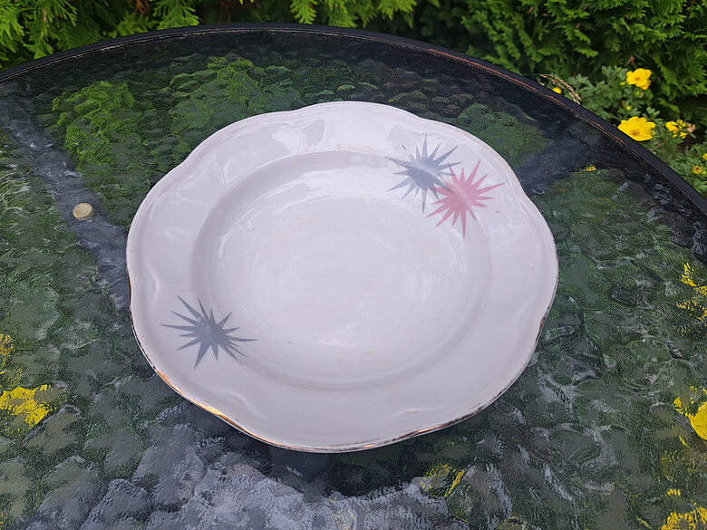 Zupas šķīvji, pusporcija, diam.20cm, ar pelēkām un rozā zvaigznēm un zeltu, pusdienu servīze ROKOKO, PFF (Rokoko 222)