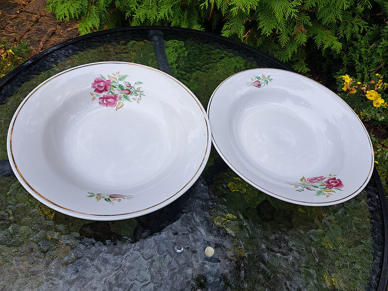 Skaists zupas šķīvju d=24,5cm komplekts 6 personām, dekols, šaurs zelta apvilkums. Vladivostokas porcelāna rūpnīca (Citi 366)