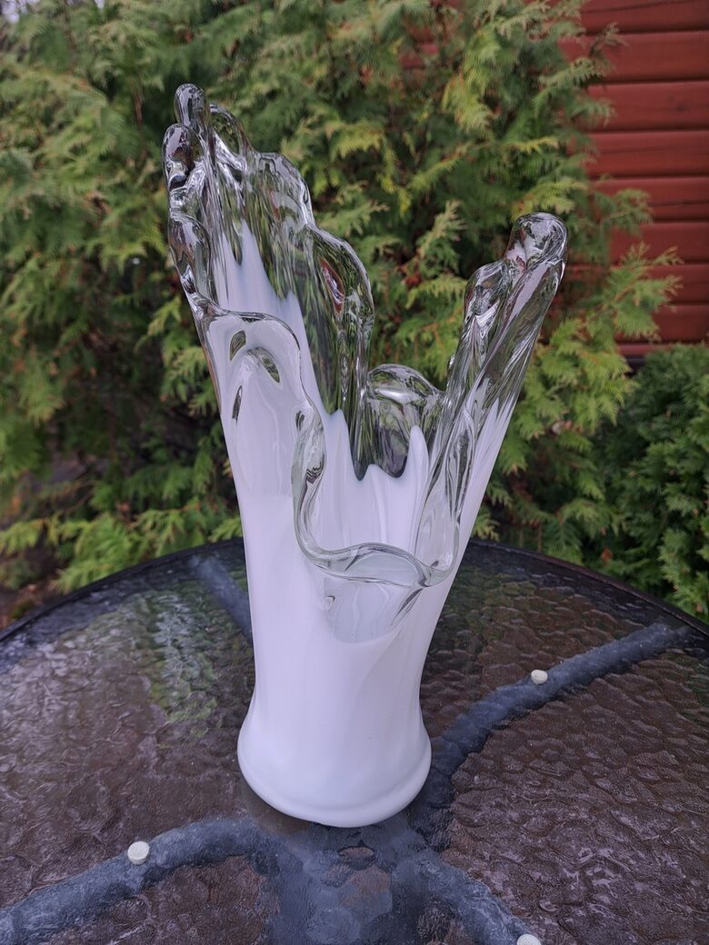 Skaista Murano vāze paina balta un caurspīdīga, h=36cm (Stikla vaze 158)