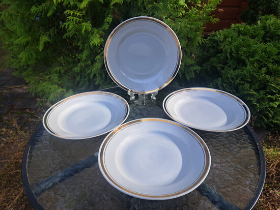 Otrā ēdiena šķīvji d=24cm, pusdienu servīze "Spīdola" balti ar zeltu, PFF (Spīdola 41)