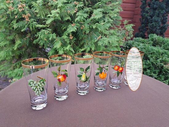 Sulas glāžu ar augļiem un zelta malu komplekts (kompl. 5 personām), LSF (Stikla gl 328)