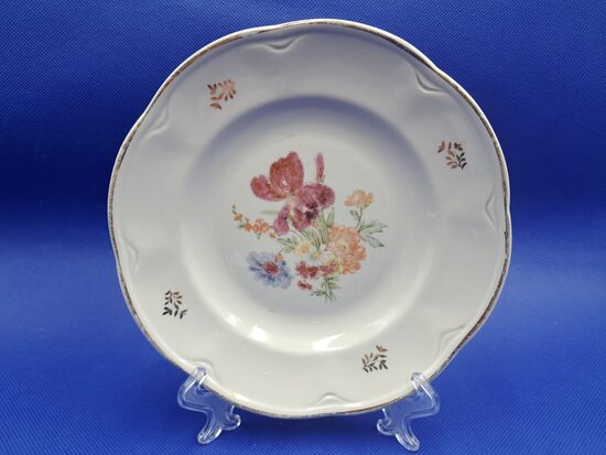 Šķīvis maizes d=17cm ar zeltu un meisena pušķi ar īrisu, pusdienu servīze ROKOKO, PFF (Rokoko 199)