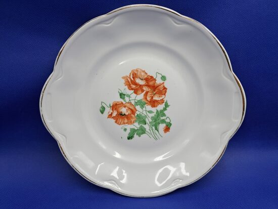 Apaļais servējāmais šķīvis ar sarkanām magonēm un zelta apmali, d=27cm, pusdienu servīze ROKOKO, RPF (Rokoko 201)