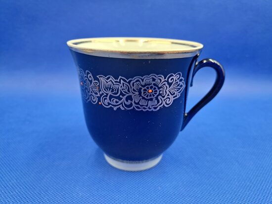 Skaista tējas kobalta krūzīte ar greznu zelta rakstutējas krūzītes, tilp. 250ml, Dovbiša (Citi rpt 305)