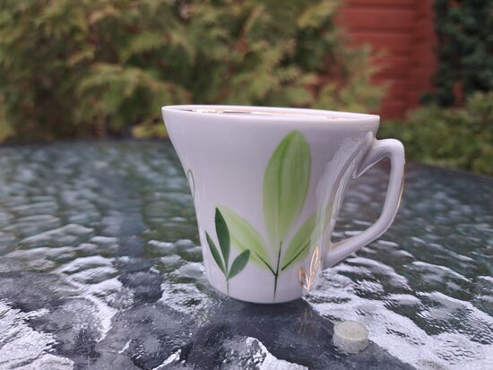 Krūzīte ar zaļām lapiņam, kafijas servīze "Stella", PFF (Stella 95)