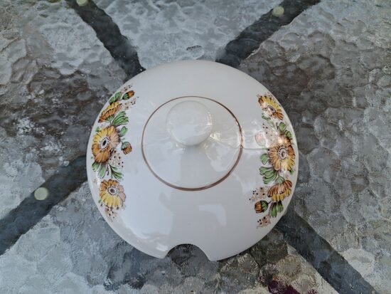 Terīnes vāks, pusdienu servīze "Ārija" ar kliņģerītēm un brūnu apvilkumu, d=16,3cm, RPR (