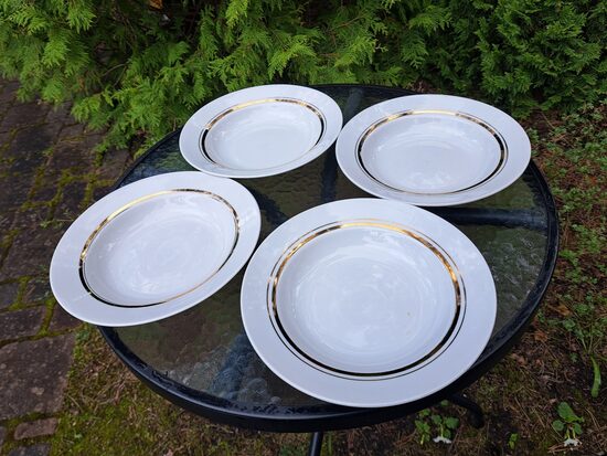 Zupas šķīvji d=24cm, balti ar zeltu, RPR  (Citi pusd 293)