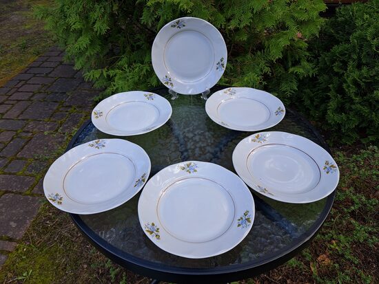 Salātu šķīvji, d=20cm, pusdienu servīze "Viktorija" ar "Ledus rozi" (3 mazi pušķi) un brūnu strīpu centrā, RPR (Viktorija 98)