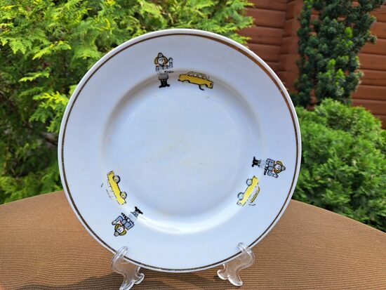 Vintāžs bērnu otrā ēdiena šķīvis "Ceļu satiksme", nolietojums (Bērnu 145)