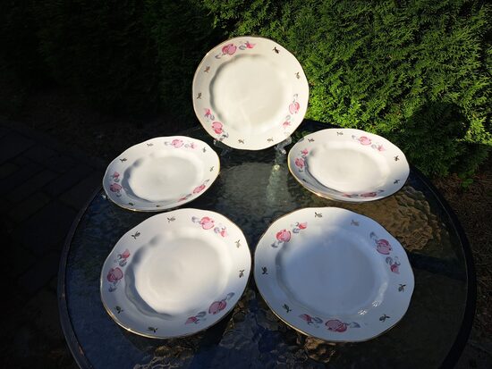 Salātu šķīvji d=20cm ar puķuzirnīšiem, pusdienu servīze "Ārija", RPR (Ārija pusdienu 446)