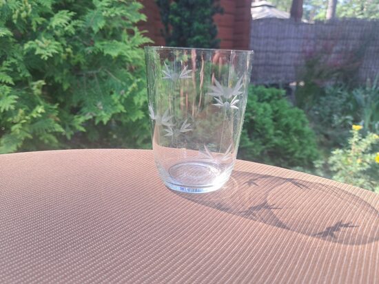 Eleganta sulas glāze, 275ml, ar puķēm un 1 vertikālo strīpu (Stikla gl 305)