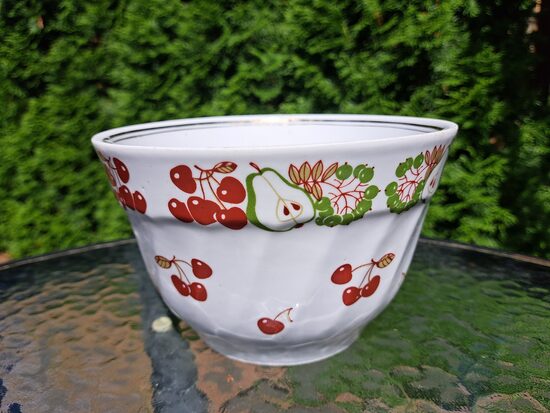 Lielā bļoda no kompota servīzes ar ķīršiem, bumbieriem un zeltu, RPR (Kompota 24)